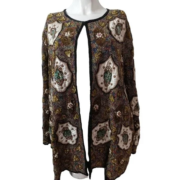 Silky Nites By Cherish Vintage Black Beaded Sequin Formal Elegant Cardigan 24/26 - Picture 1 of 12